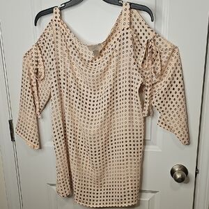 LOFT Peach Polka Dot Off-Shoulder Blouse